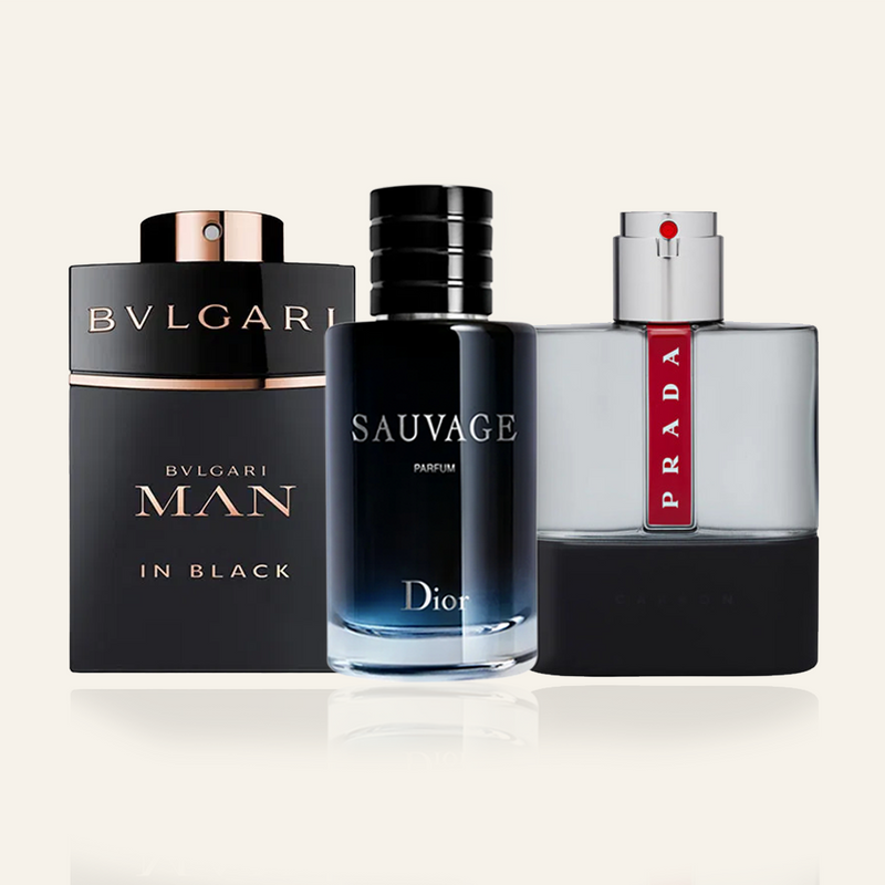 Acquista 1 e Prendi 3 - Kit Bvlgari Man, Sauvage Parfum, Prada Classic (100 ml ciascuno)